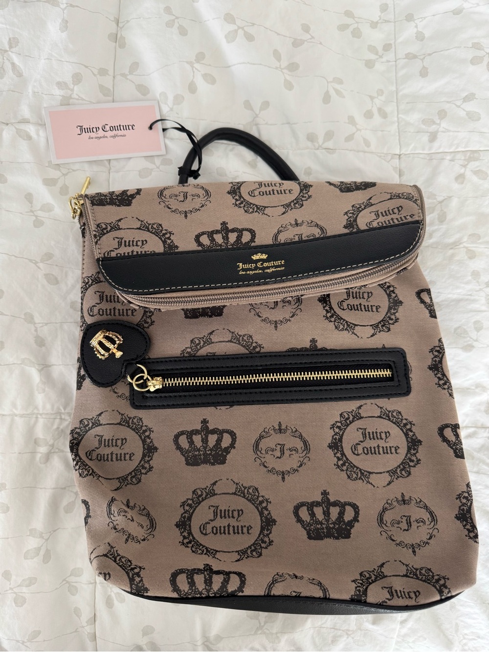 Juicy Couture Taupe Logo Canvas Backpack | NWT
